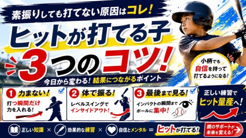 【少年野球】ヒットを打てる子がやっている打ち方と素振りのコツ 