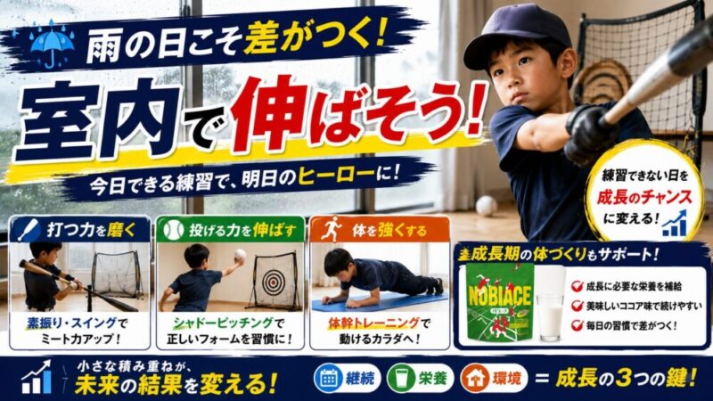 【少年野球】雨の日はこれで差がつく！室内練習＋おすすめグッズ＆続くコツ 