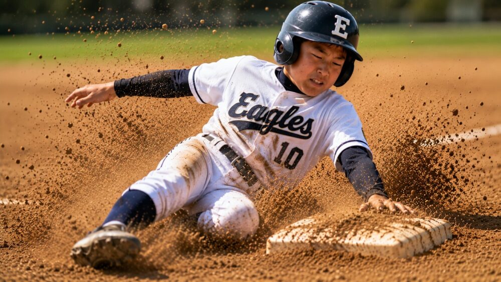 スライディングする野球少年