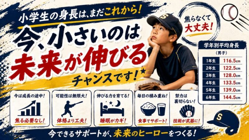 【少年野球】小学生の平均身長はどれくらい？学年別データと体格差の考え方 