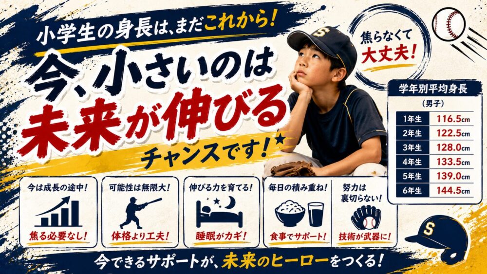 【少年野球】小学生の平均身長はどれくらい？学年別データと体格差の考え方