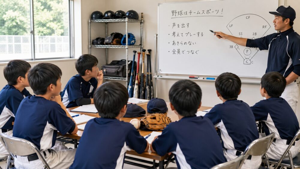 座学をする少年野球チーム