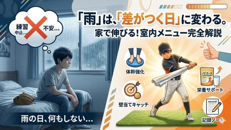 【少年野球】雨の日はこれで差がつく！室内練習＋おすすめグッズ＆続くコツ 